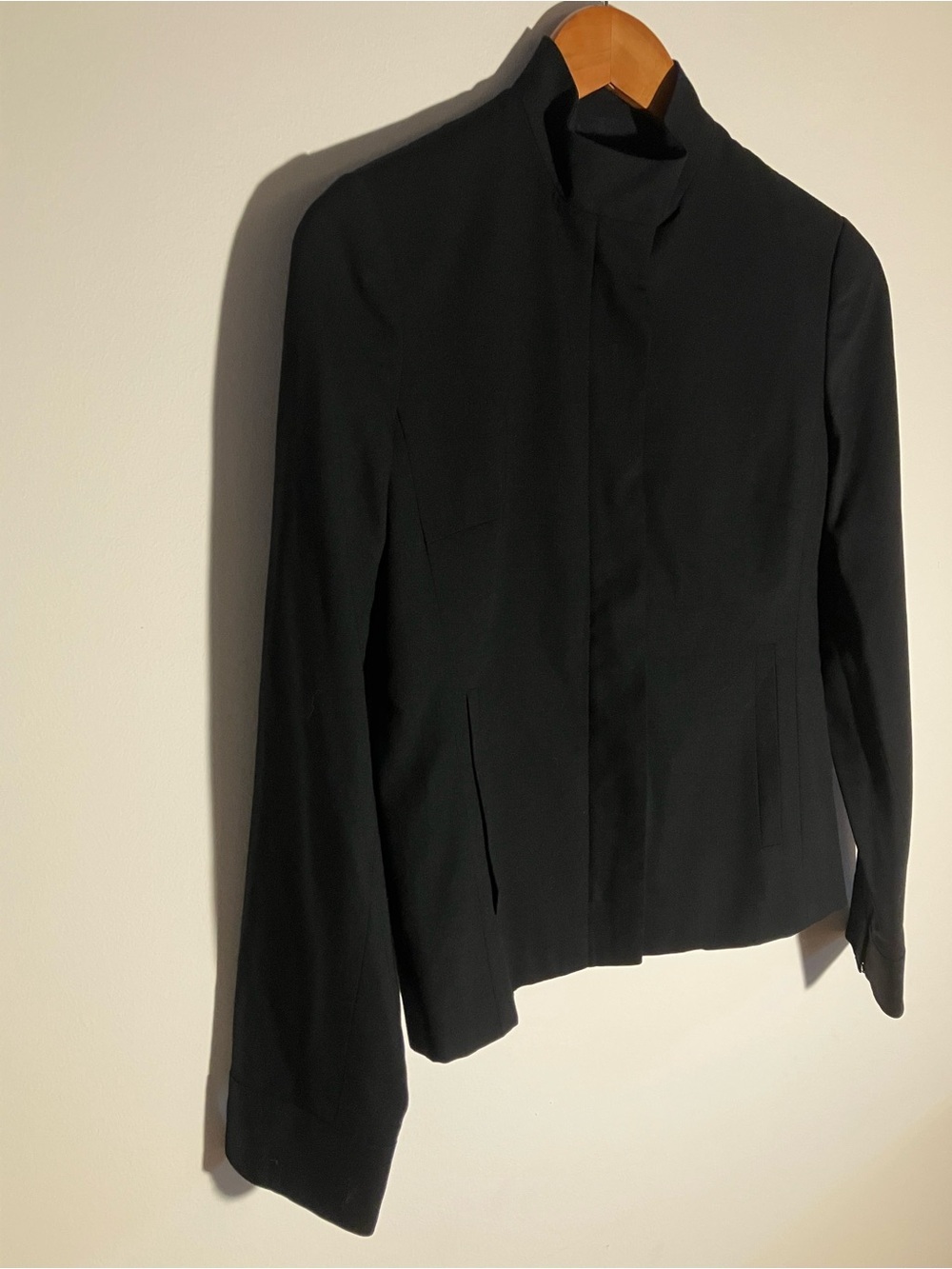 Banana Republic Structured Black Wool Blazer Jacket Zip-up Snap/collar. Size XS